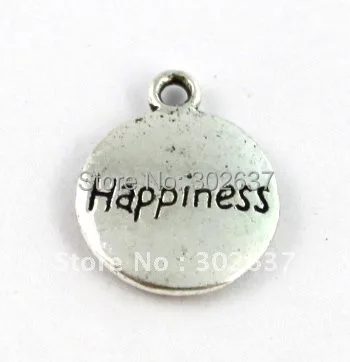 

FREE SHIPPING 60PCS Tibetan silver round HAPPINESS charms A12098