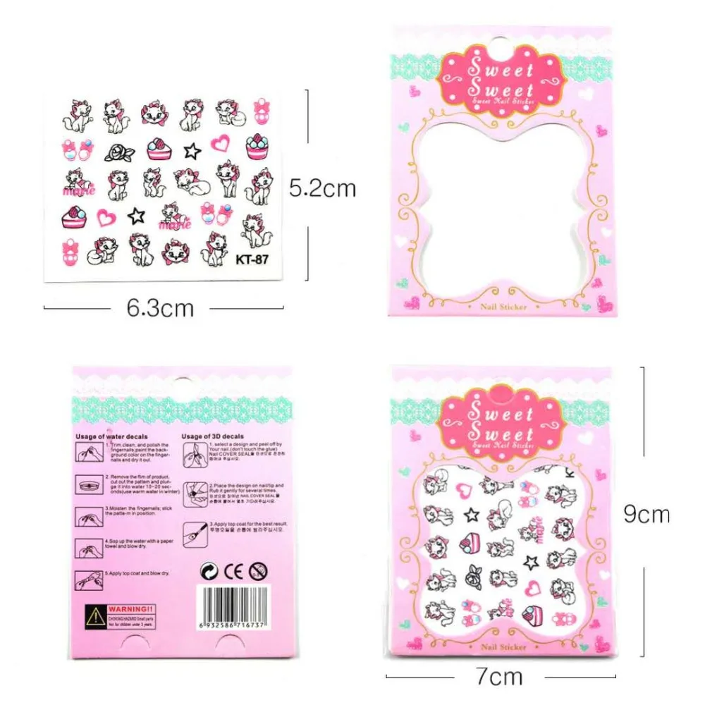 24 Sheets Ultrathin 3D Nail Stickers Cartoon animation Image 7*9cm Adhesive Art Decorations Japanese And Korean StyleKT10 | Красота и
