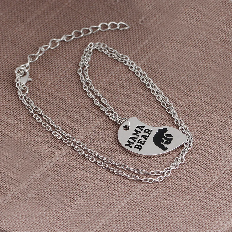 Love Heart Mama Bear baby bear Pendant Necklace Fashion Mother Kids Letter Collar Necklaces Mom Children Best Jewelry Gift | Украшения и