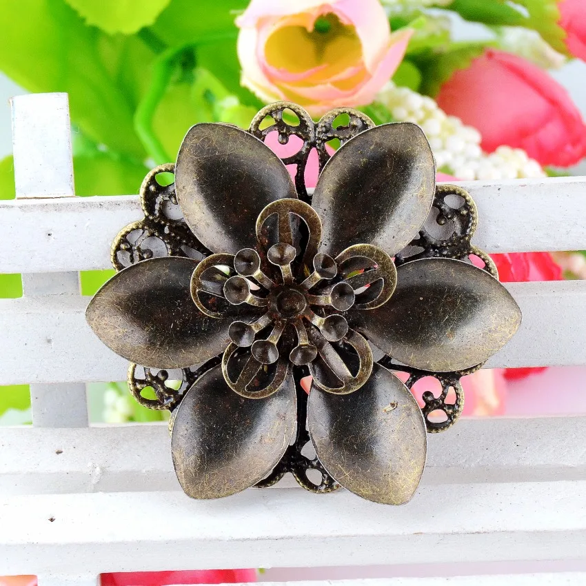 

Free shipping Retail 2Pcs Antique Bronze Filigree Flower Wraps Connectors Embellishments Crafts Gift Decoration DIY 4.5x4.2cm