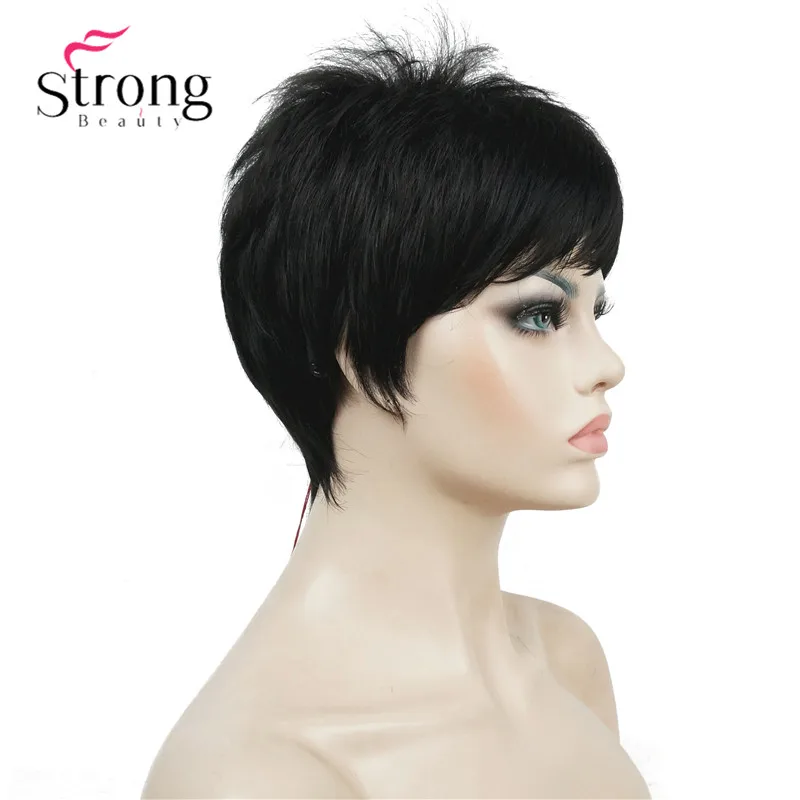StrongBeauty очень короткие черные челки полный синтетический парик выбор цвета