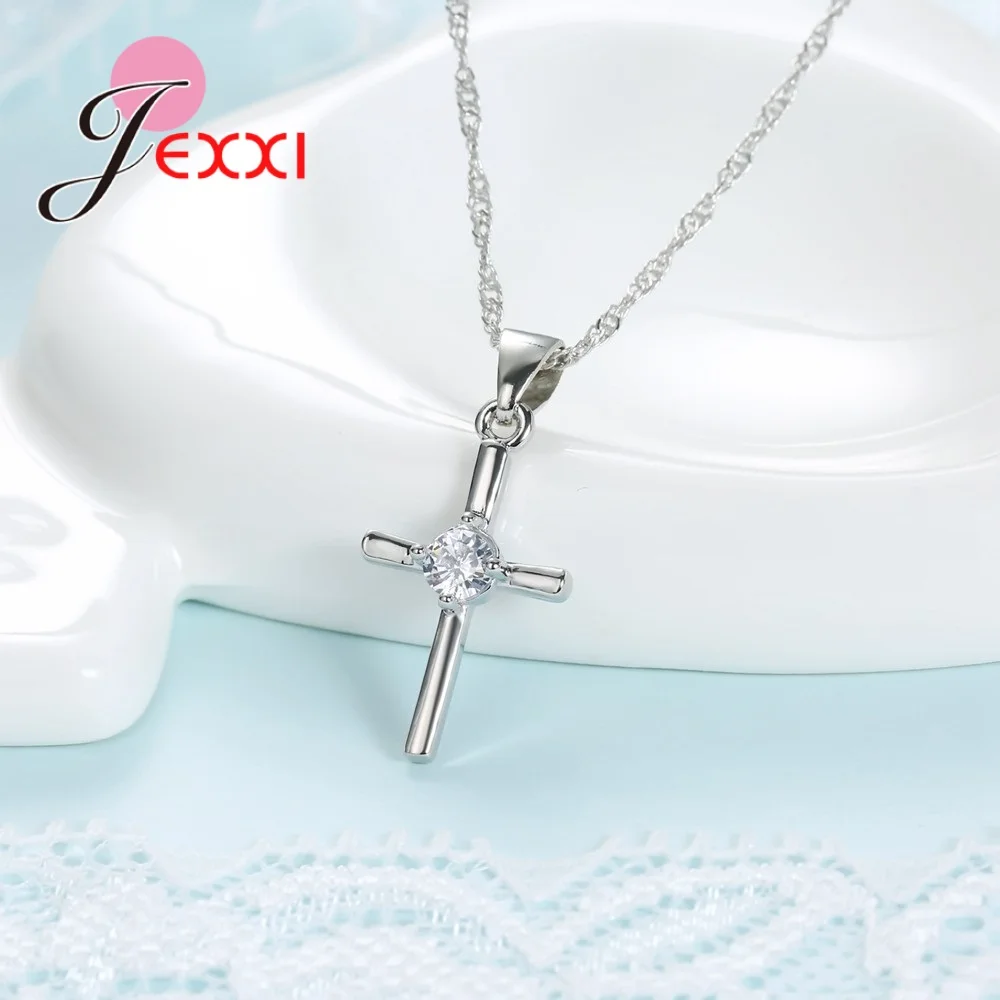 

Free Shipping Simple Small Exquisite Cross 925 Sterling Silver Necklace Earring Jewelry Set For Women Wedding Gift