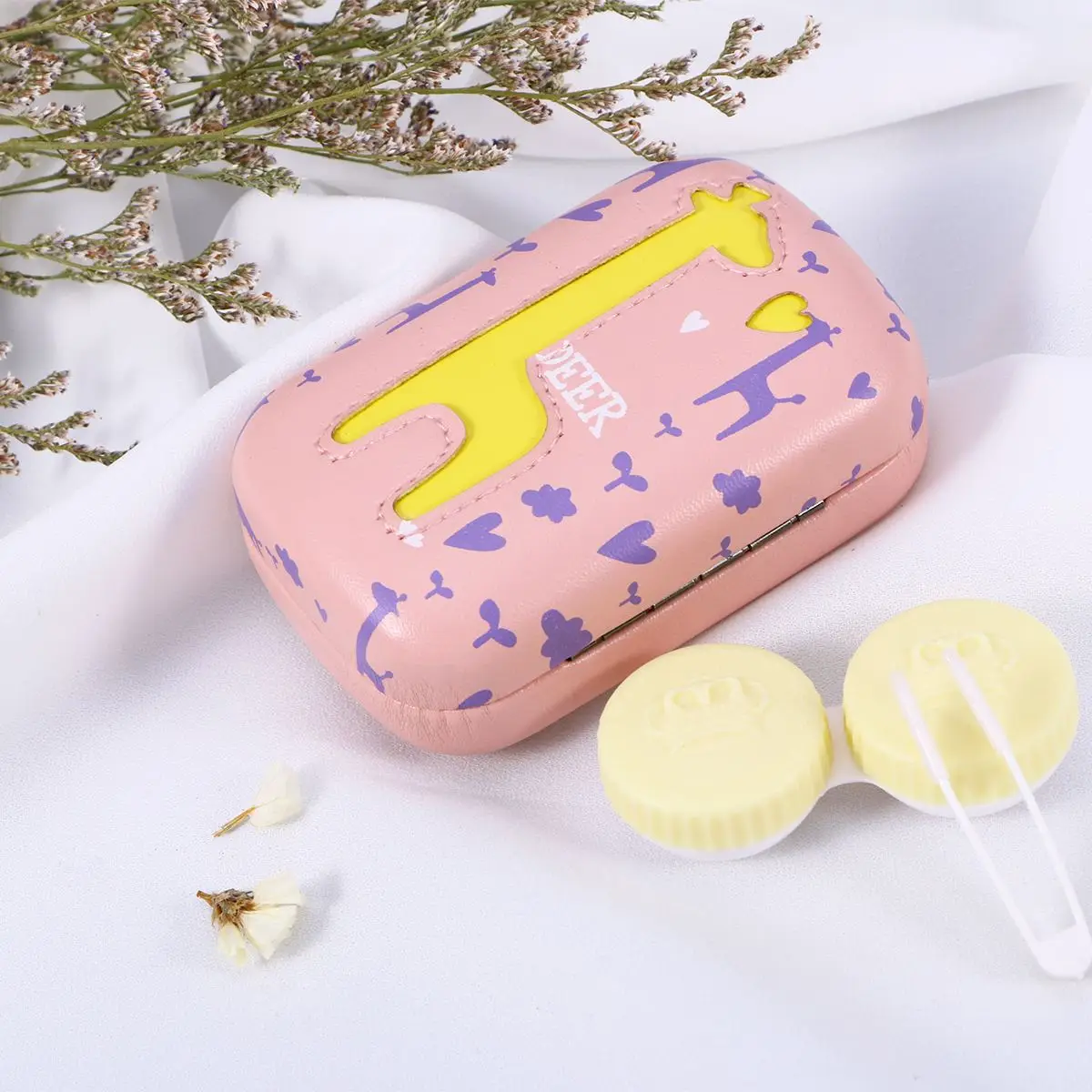 Дорожный портативный милый жираф животных контактные линзы коробка держатель