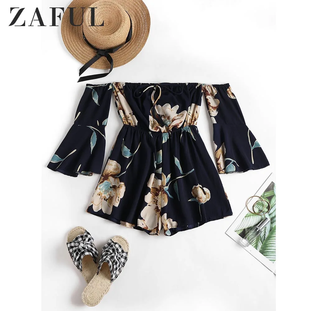 ZAFUL Летние женские комбинезоны с открытыми плечами 3/4 Комбинезоны для отдыха