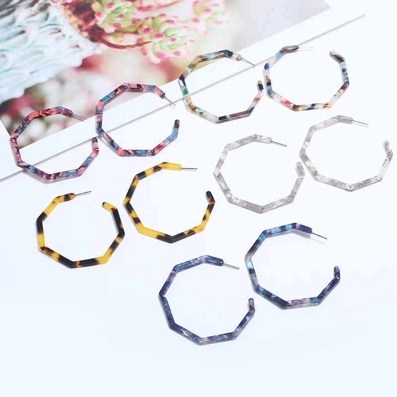 Bohemian Geometric Statement Hoop Earrings Fashion Jewelry Round Circel Leopard Printed Acrylic Drop for Women Female | Украшения и