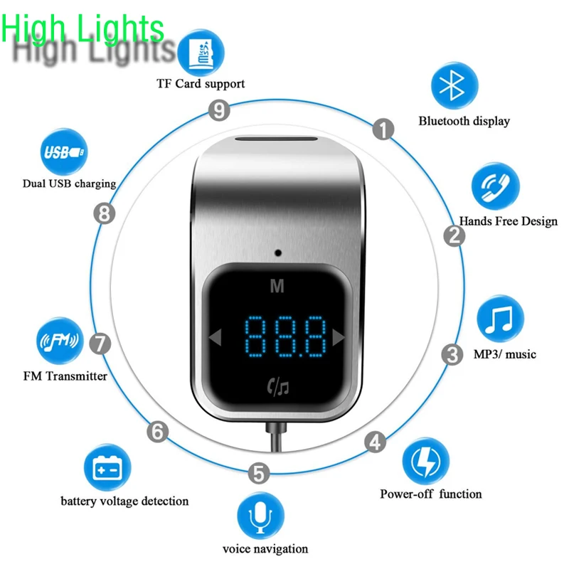 Новый Bluetooth FM Trasnmitter с сенсорным управлением fm передатчик большой светодиодный