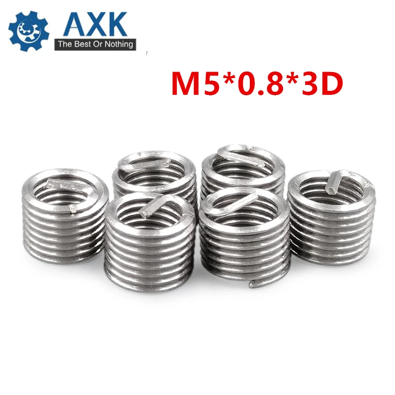 

100pcs M5*0.8*3D Wire Thread Insert Stainless Steel 304 Wire Screw Sleeve, M5 Screw Bushing Helicoil Wire Thread Repair Inserts