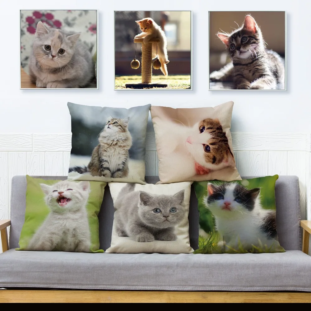 

Cute Persian Cat Animal Throw Pillow Cover 45*45cm Cushion Covers Linen Pillows Cases Sofa Home Decor Pillow Case