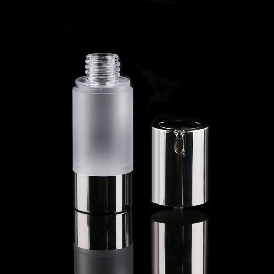 Пустая Серебряная безвоздушная дозатор для крема-лосьона пластиковый контейнер