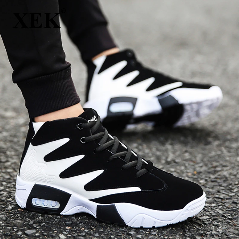 

XEK 2019 spring men shoes fashion comfortable black and white color matching shoes men high High Top casual shoes ZLL679