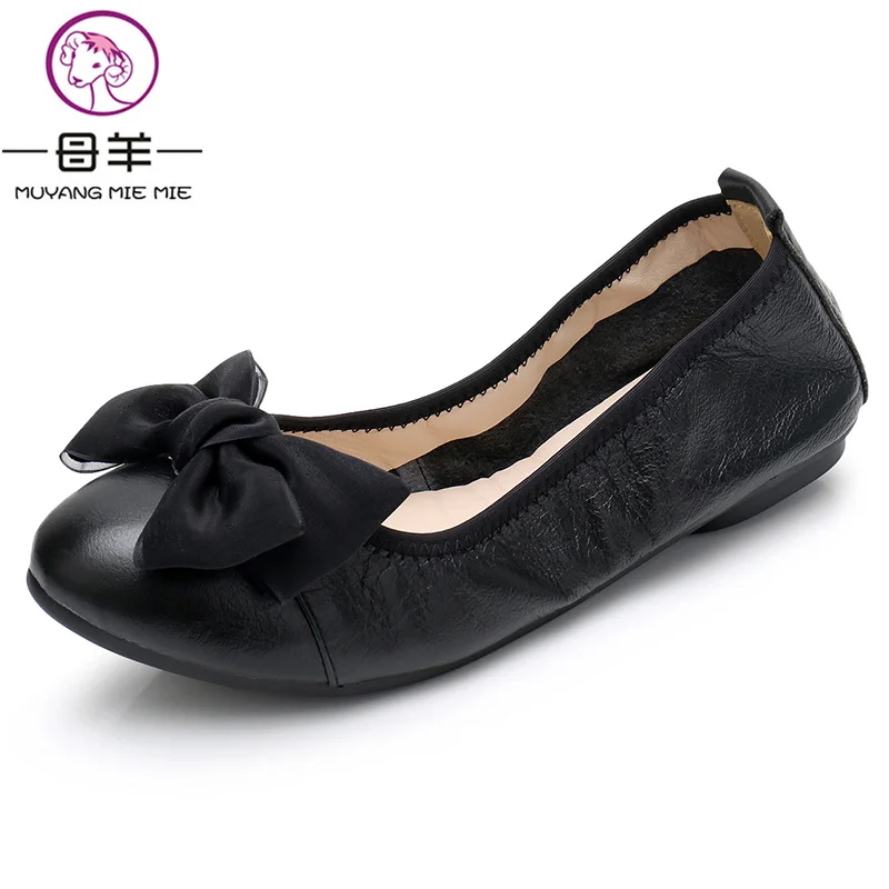 

MUYANG Women Flats 2018 Genuine Leather Ballet Flats Female Casual Flat Shoes Women Loafers Soft Comfortable Women Shoes