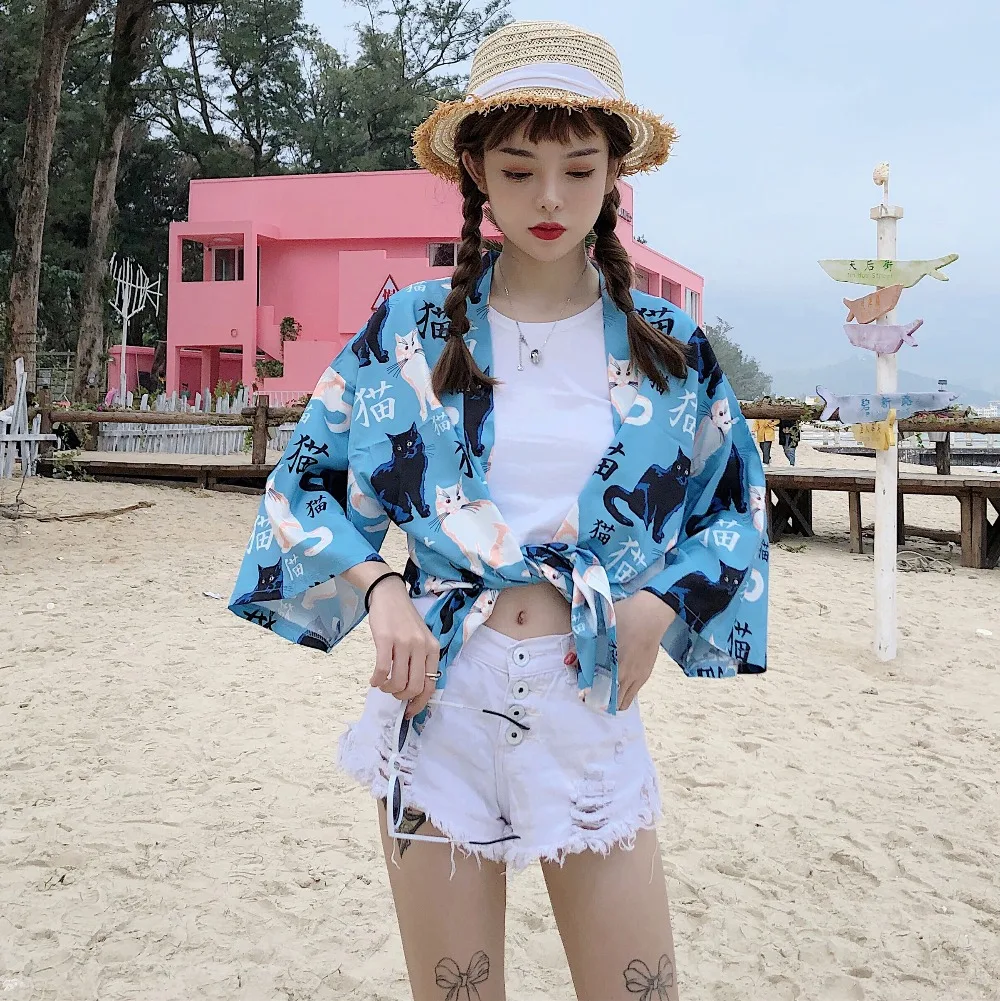 HARAJUKU digit print 2019 summer kimono cardigans feminino outerwear sun protection shirts womens (M262) |