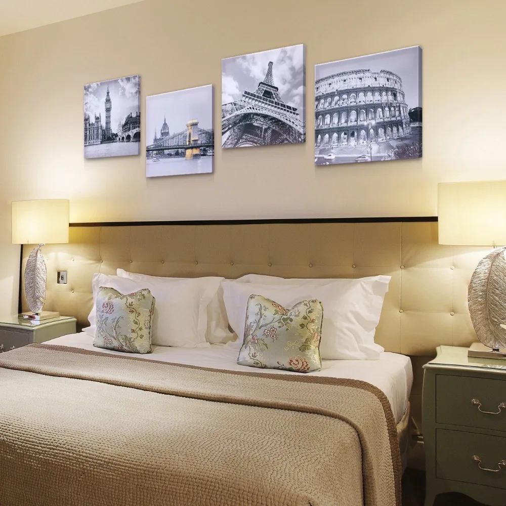 4 шт. без рамки знаменитые здания Римский Колизей Биг Бен Эйфелева башня Картина