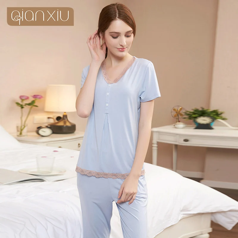 Женские пижамные комплекты из мягкого вискозного волокна футболка с v образным