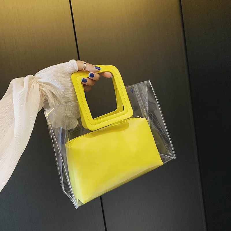 Youda Spring Fashion Simple Female Transparent Shopping Handbags Original Sweet Tote Portable Solid Color Leisure Composite Bag | Багаж и