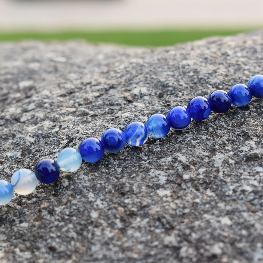 Круглые полосатые Агаты темно-синего цвета свободные бусины для браслетов