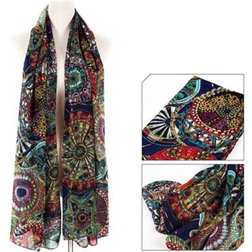 Женская Boho Винтаж Колесо обозрения Печати Шифон Длинный Шарф Шаль Wrap Украл |