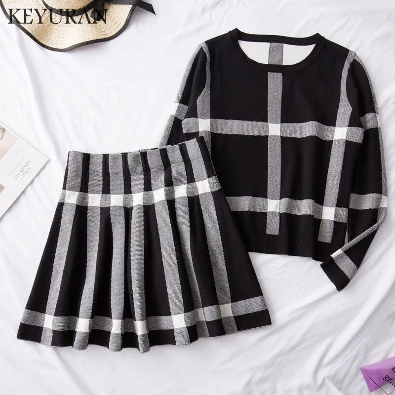 Новинка 2019 вязаный спортивный костюм с длинным рукавом юбка костюмы для женщин