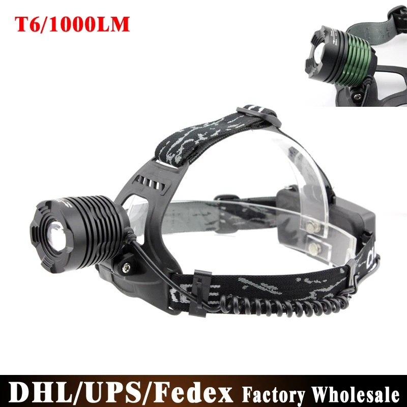 

DHL Fedex UPS 20PCS T6 Rechargeable Focus Adjustable Zoom 3-Mode LED Headlamp 1000LM Batteries Not Included