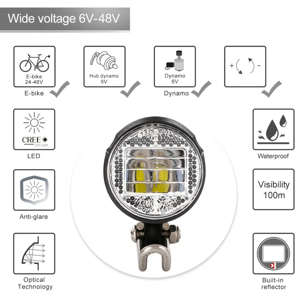 Светодиодный фсветильник для велосипеда Linkbest StVZO одобрен Cree LED 40 Lux