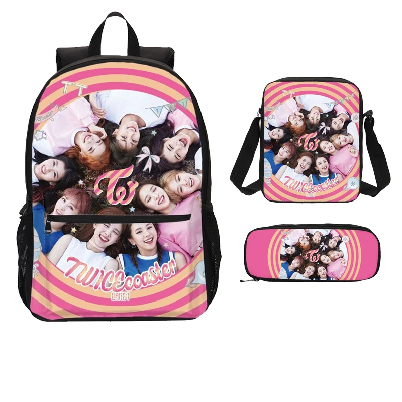 

3pcs Twice Kpop Bag Sets Design Girls Backpacklaptop Backpack Sing Bag Pen Bag Bolsa Escolar Mochila Feminina Plecak sac a dos