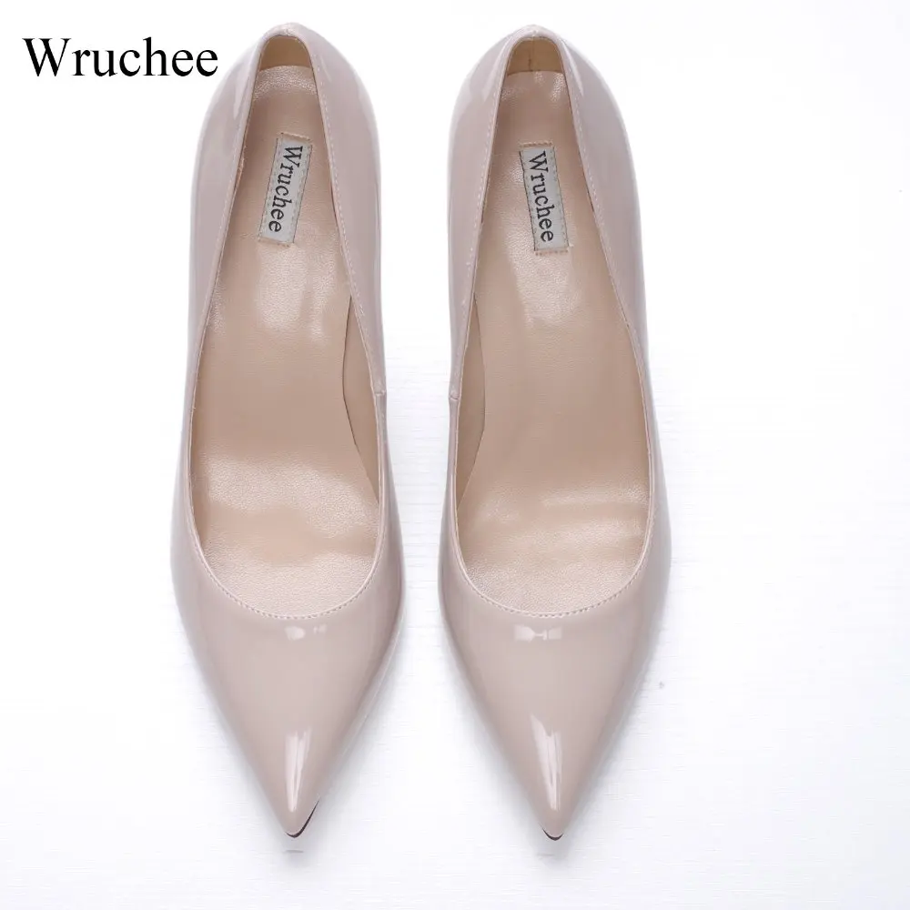 Wruchee летние и осенние туфли женские блестящие телесного цвета на тонком каблуке