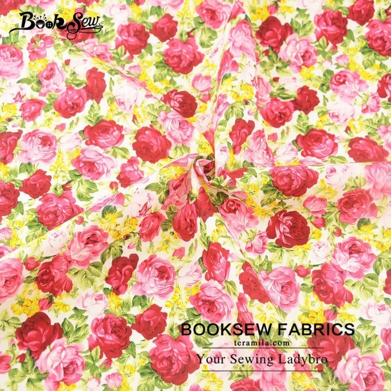Booksew 100% хлопок поплин Ткань метр печатных Роза Дизайн мягкие Текстиль для дома