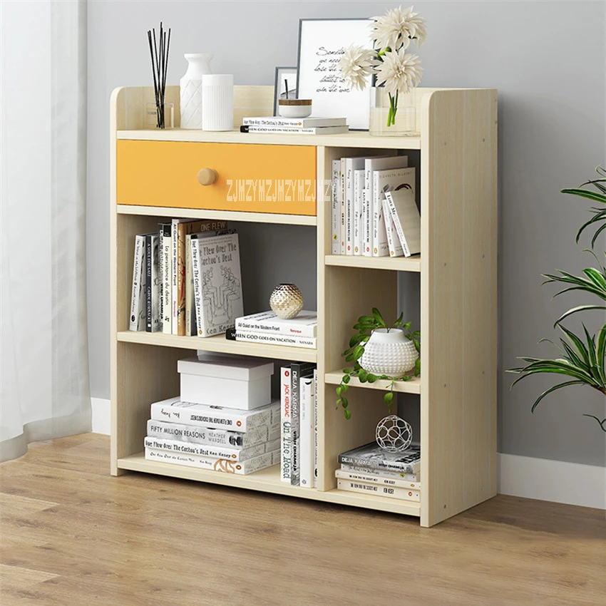 D4417 Modern Simple Bookshelf Multifunctional Bedroom Wooden Bookcase Creative Economical Multi-Layer Book Cabinet With Drawer