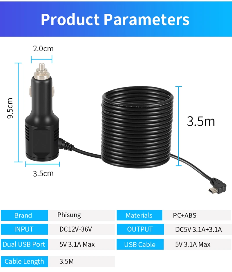 Phisung мини USB Автомобильное зарядное устройство DC Выход 5V 6.2A с двумя портами USB для автомобиля dvr камера gps навигация телефон планшет вход 8 V-36 V