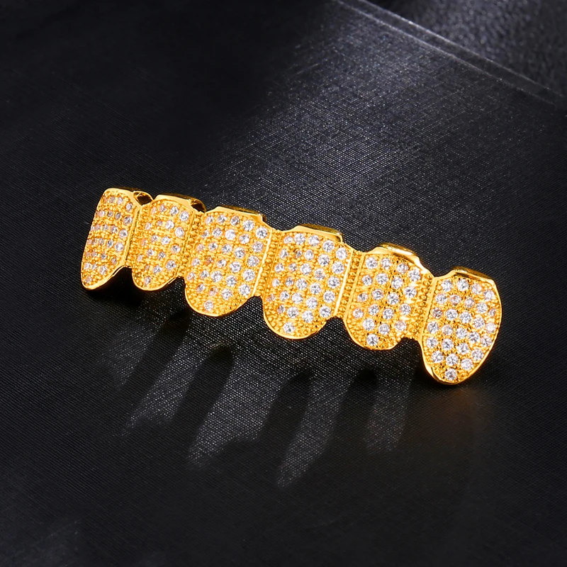 Хип-хоп Блестящий Bling Полный Iced Out AAA кубический циркон кристалл Зубы гриль Золото Серебро Клык сверху и снизу гриль набор дропшиппинг