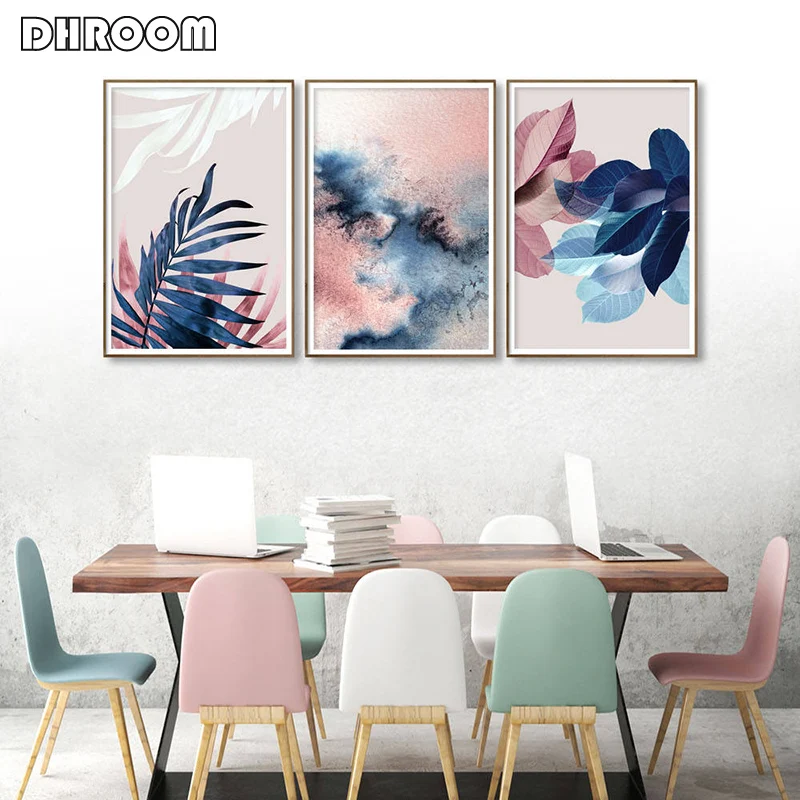 Абстрактные Акварельные картины с листочками румяна Розовый декор тропические