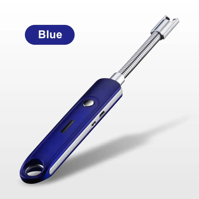 Blue USB дуговая плазменная зажигалка, гибкая USB электрическая кухонная зажигалка с поворотом на 360 градусов, металлическая ветрозащитная Зажигалка для прикуривателя для барбекю - Цвет: Blue