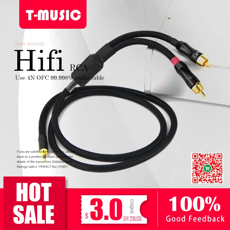 1 шт. HiFi аудио 3 5 мм на 2 RCA кабеля 4N OFC кабель | Электроника