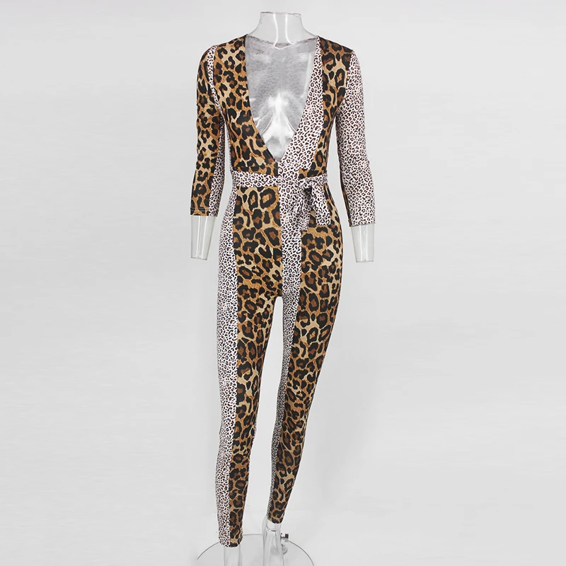 Женский комбинезон с длинным рукавом сексуальный Облегающий v образным вырезом