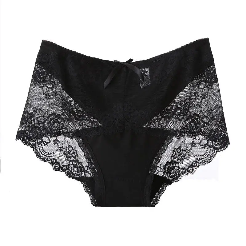 Черный DKERT, женские трусики, 4XL размера плюс, сексуальные, кружевные, Модальные, хлопковые, прозрачные, нижнее белье, трусы - Цвет: Черный