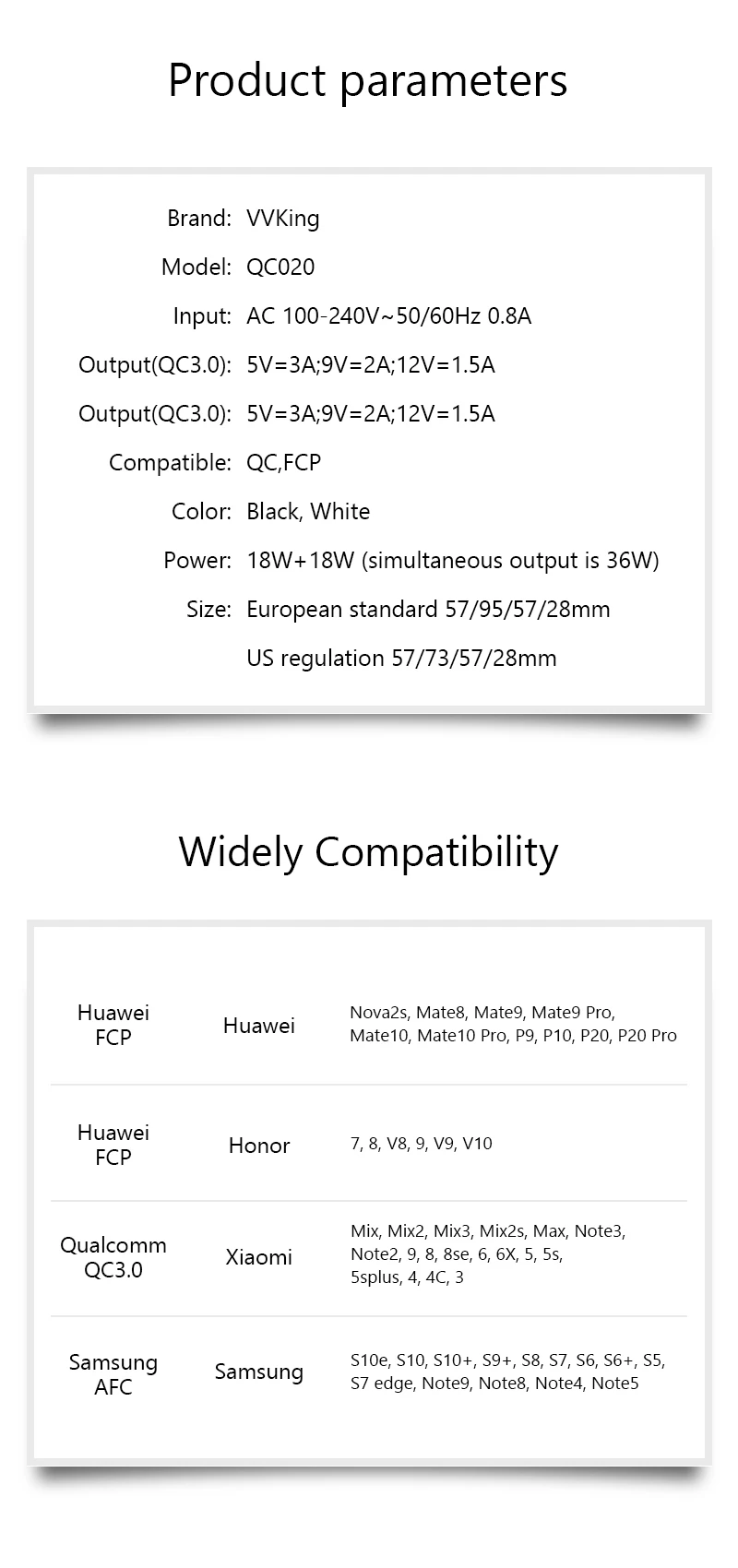 VVKing USB быстрое зарядное устройство 36 Вт двойной Quick Charge 3,0 для iPhone samsung Galaxy Xiaomi huawei LG QC3.0 зарядка EU/US зарядное устройство для телефона