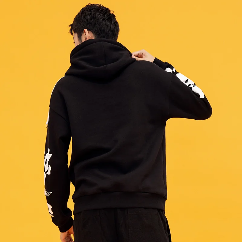 Houxu Men Hoodies Black Hooded Sports Youth Autumn Oriental Style Loose Printed Long-Sleeved Couple Male | Мужская одежда