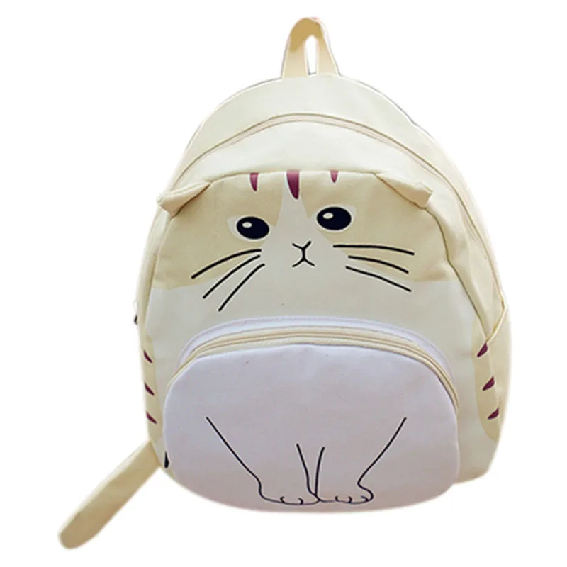 Lovely Cat Printing Backpack Women Canvas School For Teenagers Ladies Casual Cute Rucksack Bookbags(Creamy-White) | Багаж и сумки