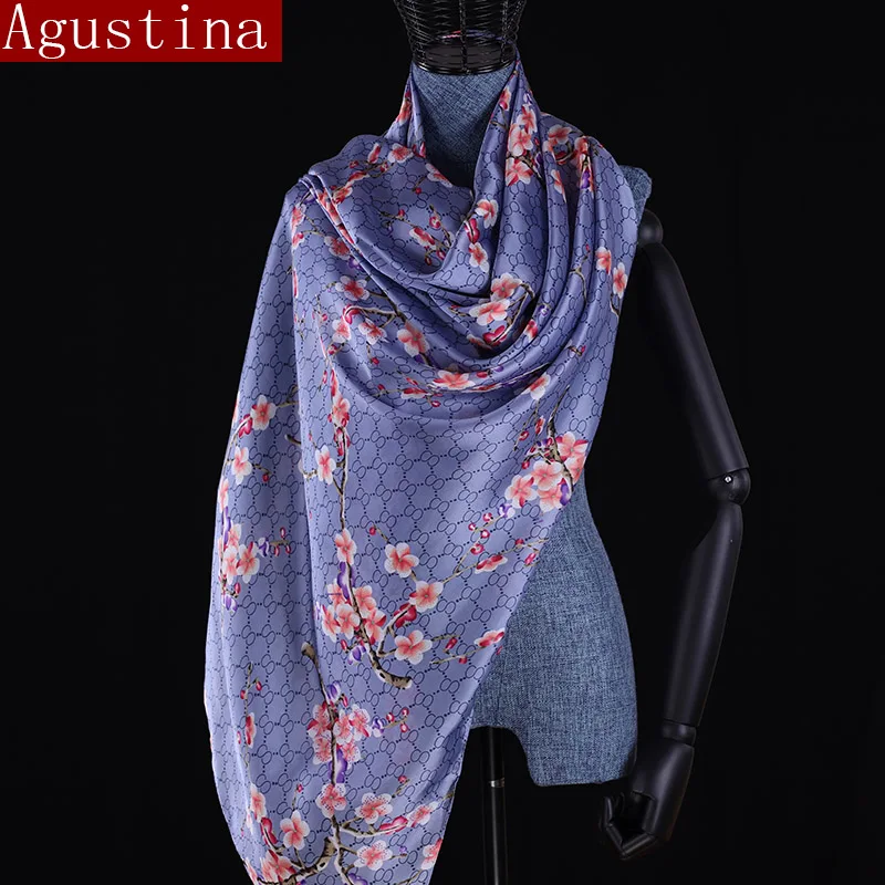 Шарф с цветами сливы роскошный брендовый женский шарф 2018 летние Дизайнерские