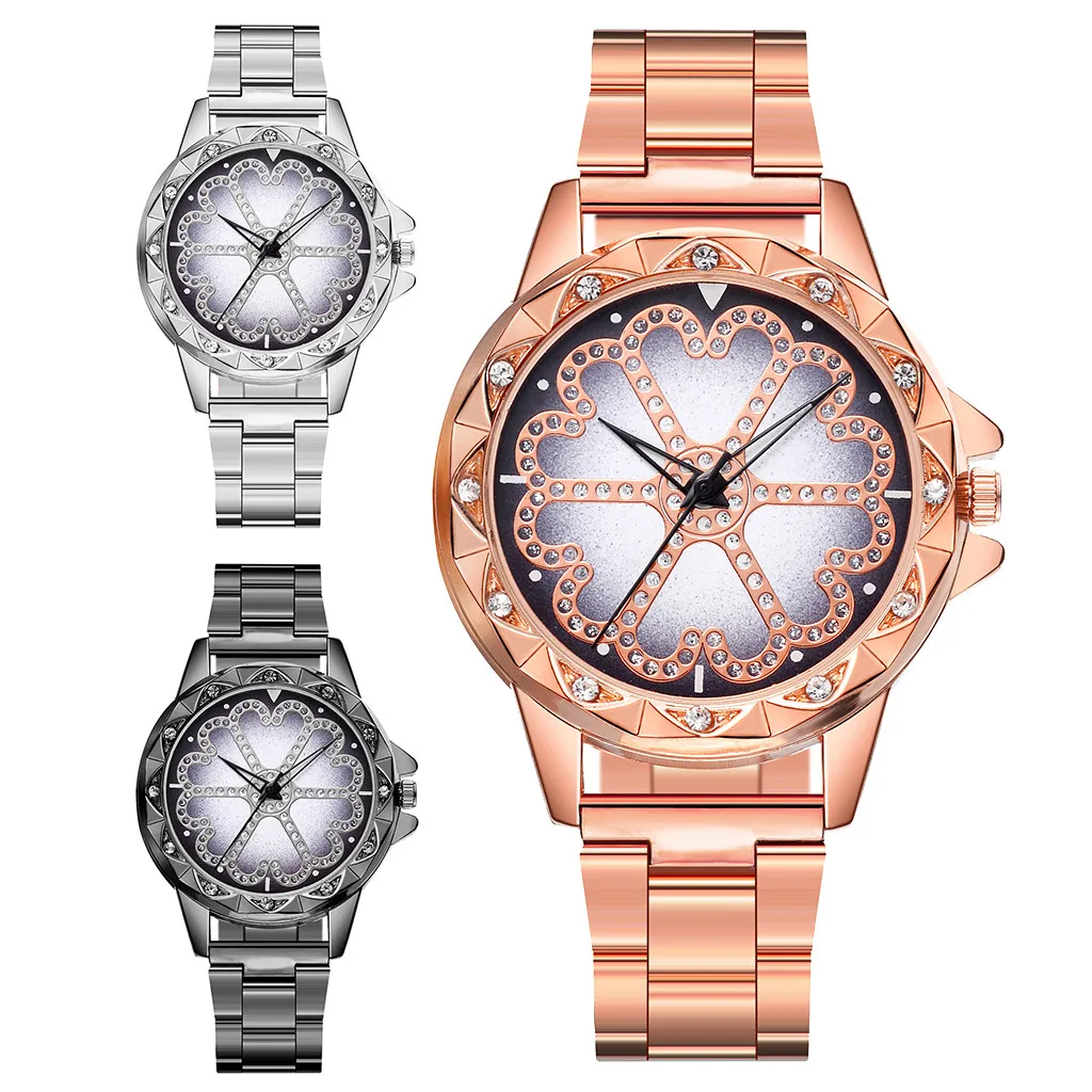 vansvar Casual Quartz Stainless Steel Band Women Lucky Flower Rhinestone Watch relogio feminino watches dress bracelet fashion | Наручные