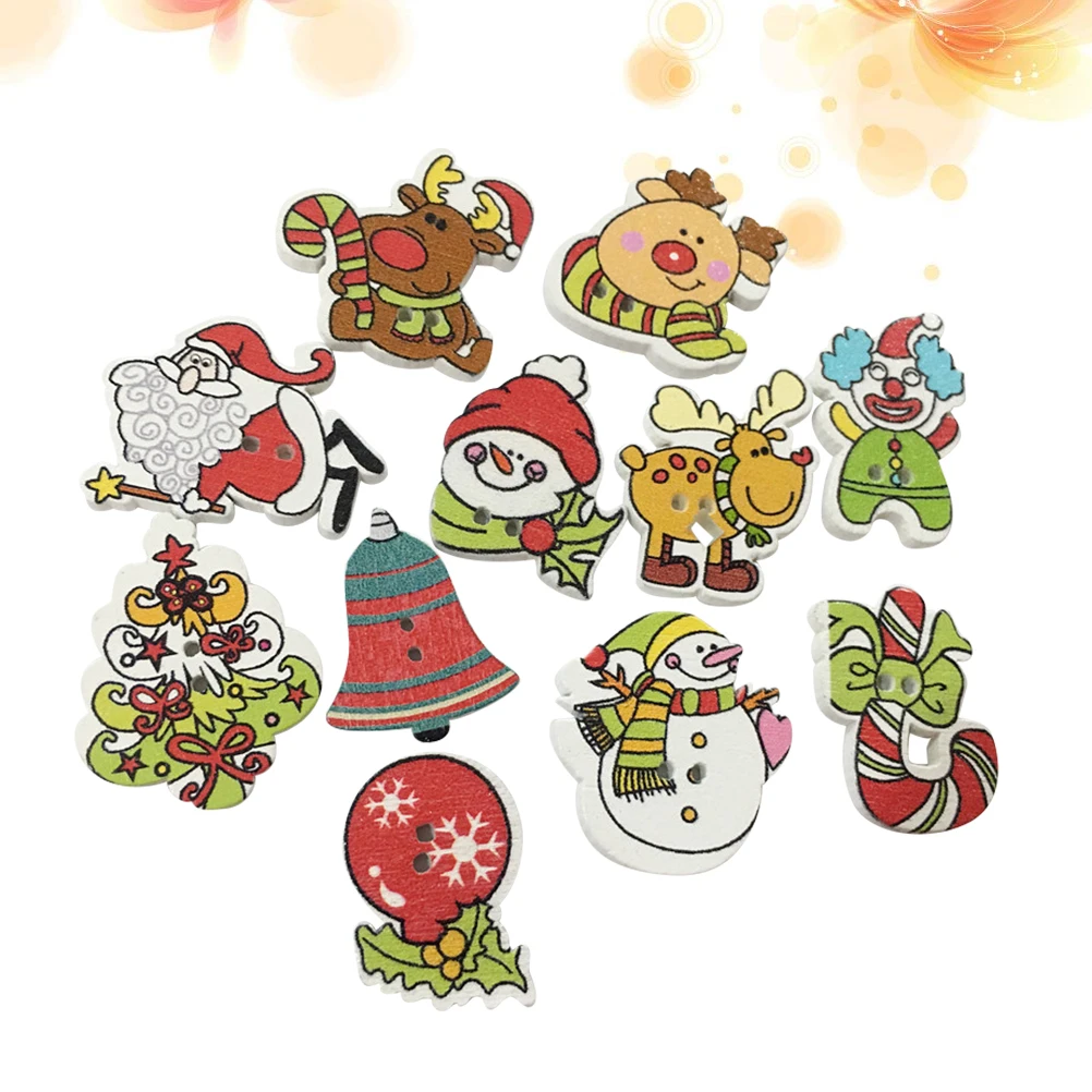 100 Pcs 2.5cm Wood Buttons Mixed Santa Claus Elk Snowman Christmas DIY for Clothes Crafts | Дом и сад