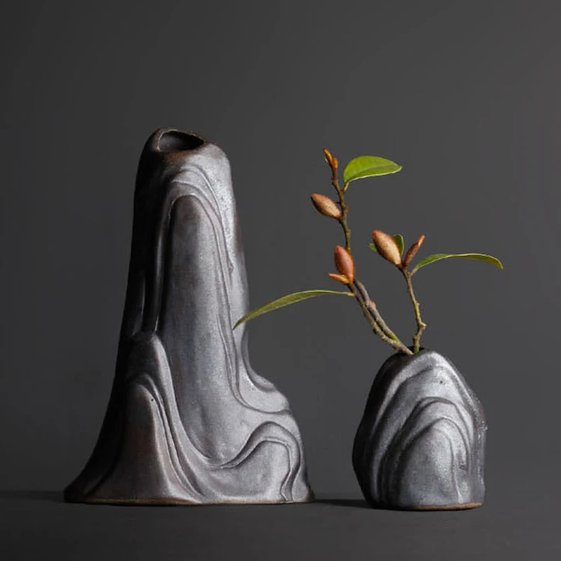 Fashion Classic Black Ceramic Vase Retro Container Simple European Mediterranean Gradient Handmade | Дом и сад