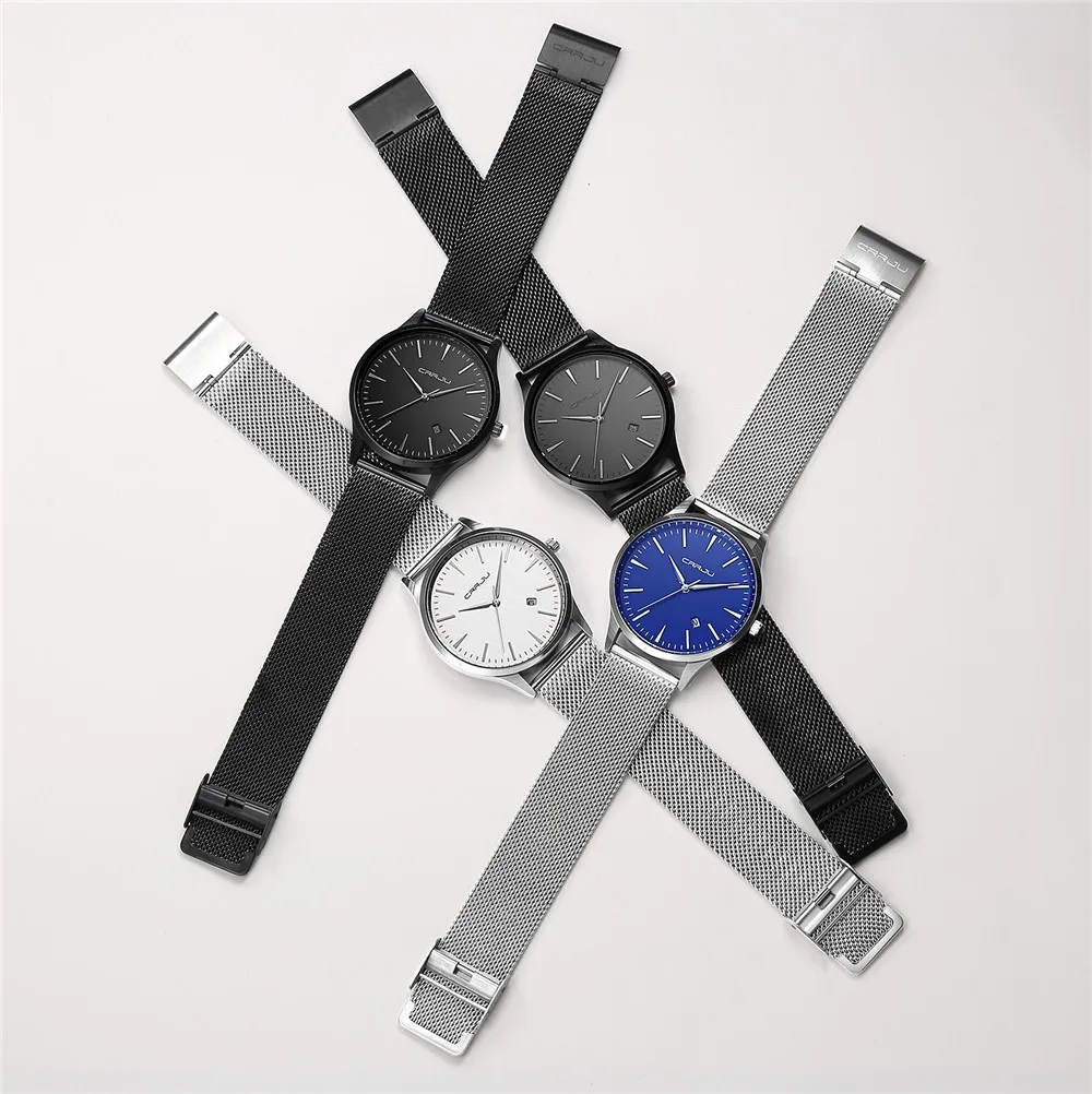 

CRRJU Men Simple Fashion Business Casual Watch Male Analog Quartz Clock Military Waterproof Wristwatches with Milan Steel Strap