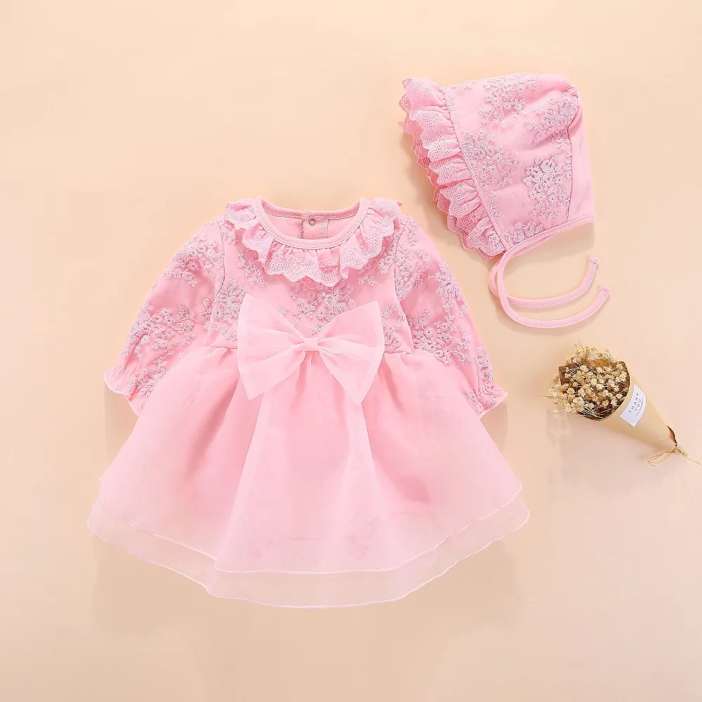 Baby Girls Clothes with big bow Newborn Embroidery Infant Bodysuits+hat Outfits Party clothing set 3 Color 0-12M |
