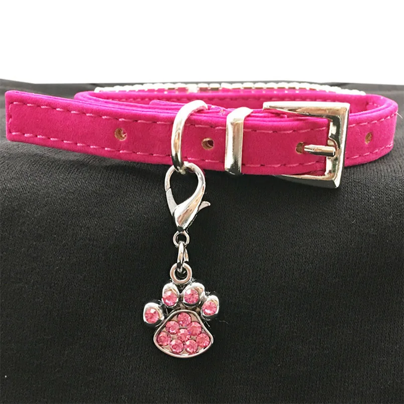 Pet кулон Pawprint Украшенные стразами мигает животное кошка ошейник теги Цепочки и