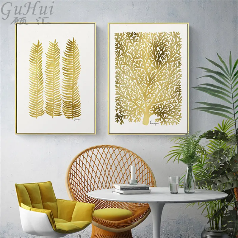 

Abstraction Yellow Feather Tree Branch Canvas Painting Home Living Room Poster Lucky Leaf Wall Picture Scandinavian Decoration