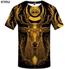 Мужская футболка с 3D-принтом KYKU, желтая футболка с 3D-принтом оленя, летняя одежда, 2019