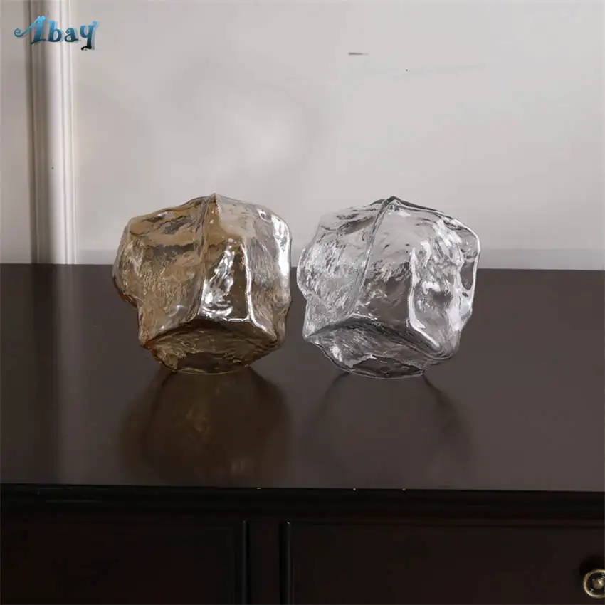 art deco Ice cube shape copper base glass table lamp for bedroom living room office creative home bedside led light | Лампы и