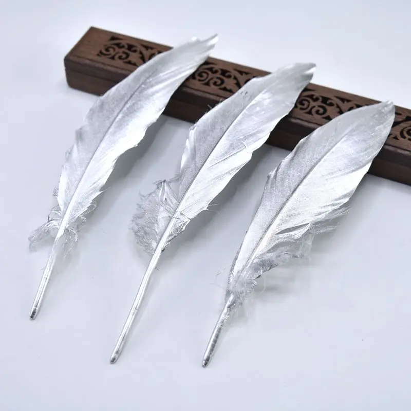 Full silver 10 шт./лот, Золотое гусиное перо для рукоделия, изготовление ювелирных изделий, 15-20 см, сделай сам, натуральные перья, материалы, головной убор, свадебное украшение - Цвет: Full silver