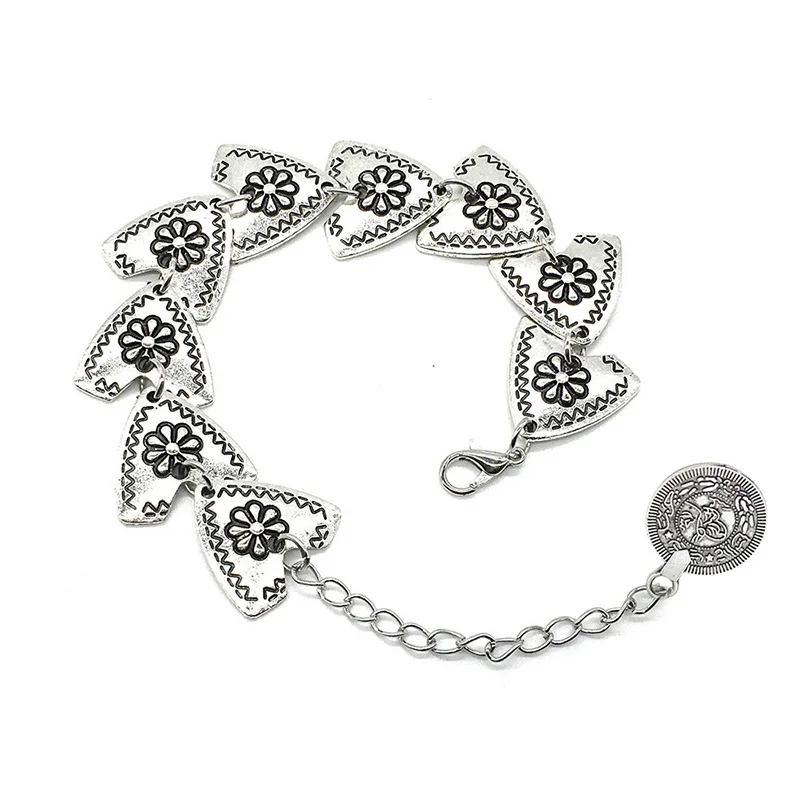 Цвет серебра талисман браслеты богемные резные цветы треугольные с монетами